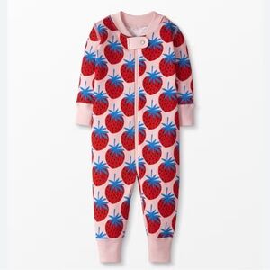 Hanna Anderson Moon and Back organic cotton zip sleeper with a strawberry print.
